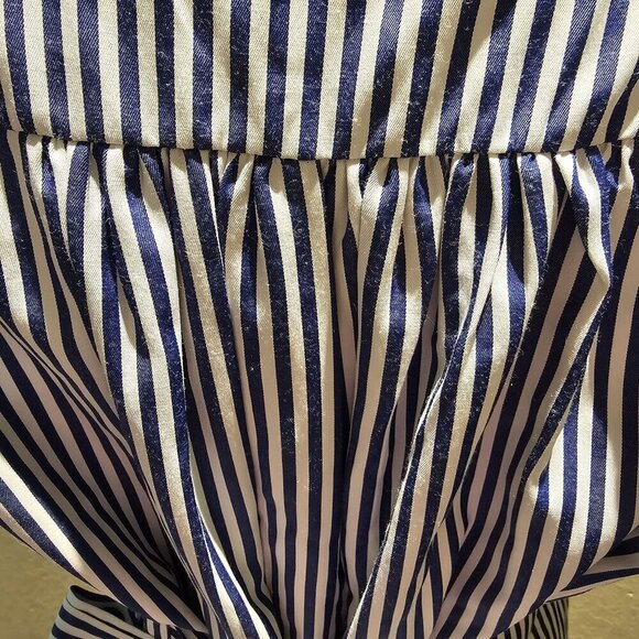 Tang Jing Rui Large Blue & White Nautical Striped Dress W Rear Tie - Picture 7 of 7